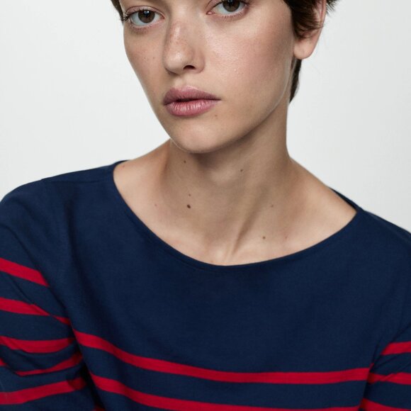Mango Dark Navy Striped Boat-Neck T-Shirt/NWT/S - Picture 4 of 13
